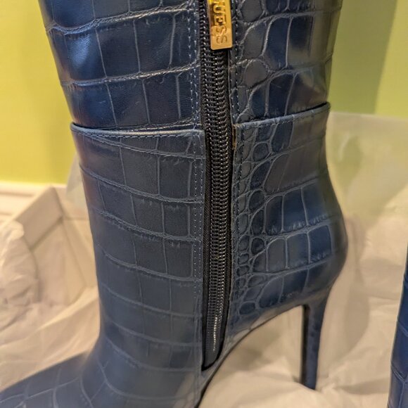 GUESS Faux Croc Leather Knee High Boots Cobalt Blue Sz6 - Picture 12 of 13